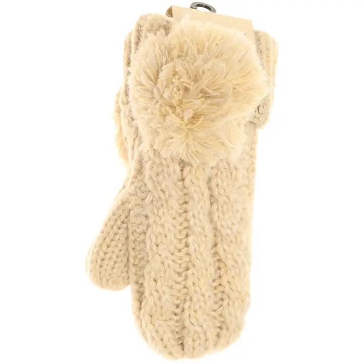 Kids Cc Multi-Tone Double Pom Fuzzy Lined Mittens