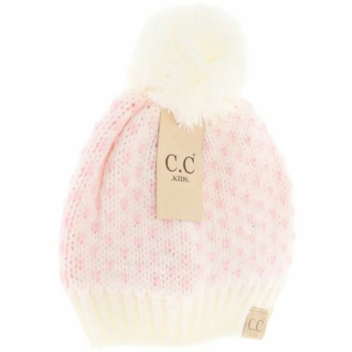 Kids Heart Knit Pom Beanie For Children