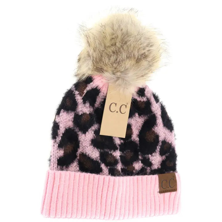 Latte Leopard Pom Beanie