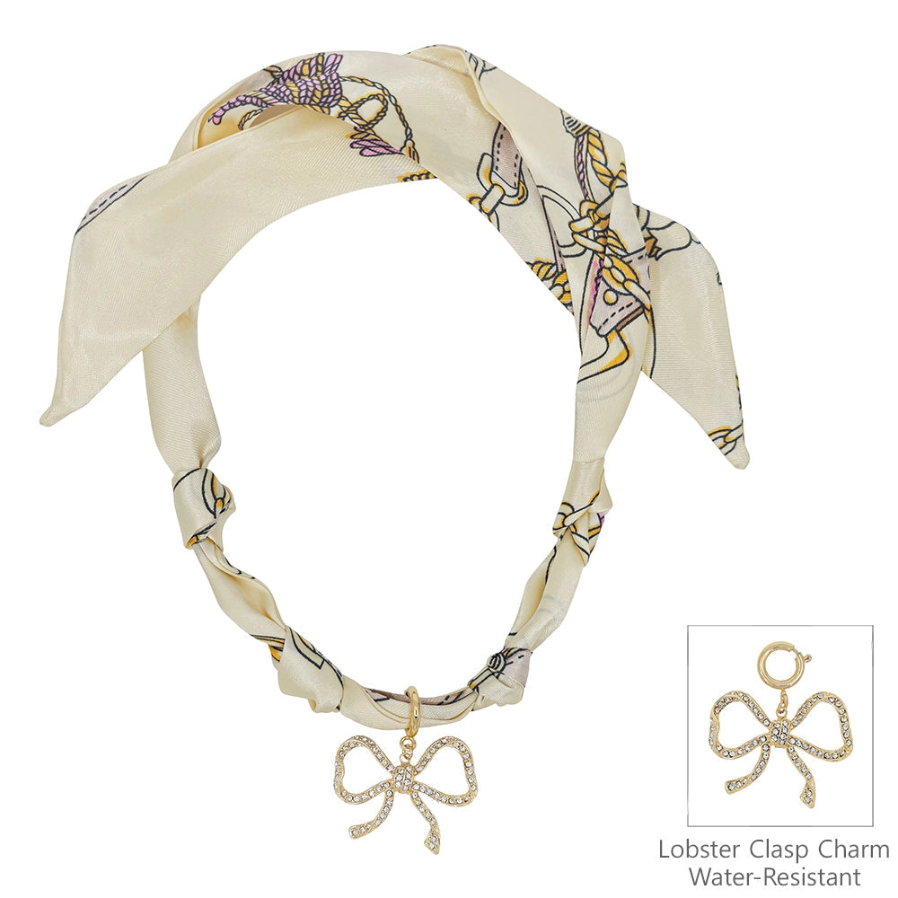 Scarf Necklace with Rhinestone Open Bow