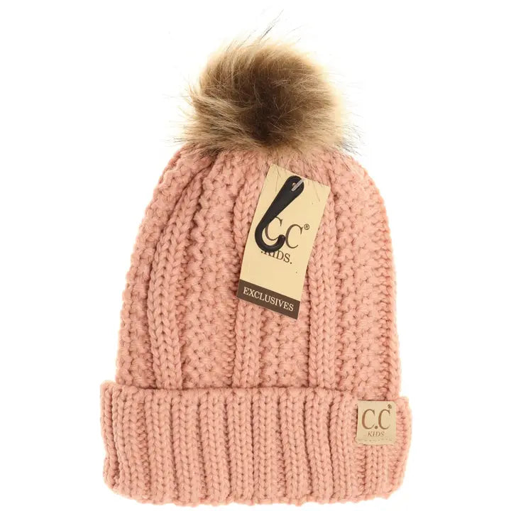 Kids Fuzzy Lined Fur Pom Cc Beanie