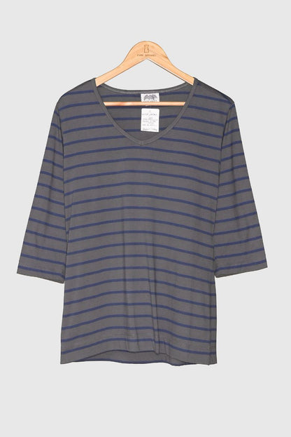 Blue Striped V-Neck Tee