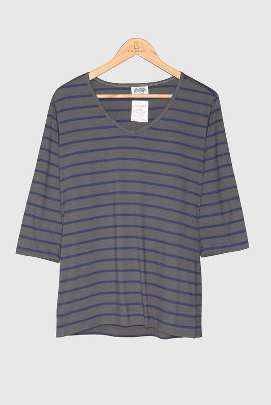 Blue Striped V-Neck Tee