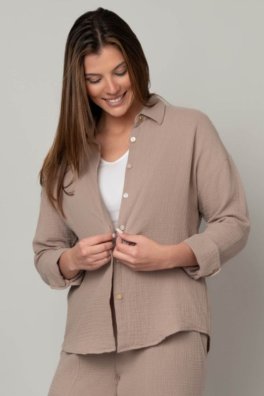 Almond Gauze Button Down