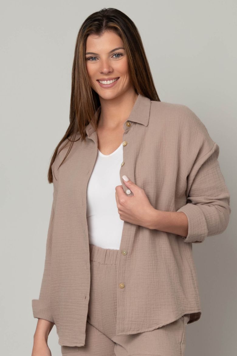 Almond Gauze Button Down