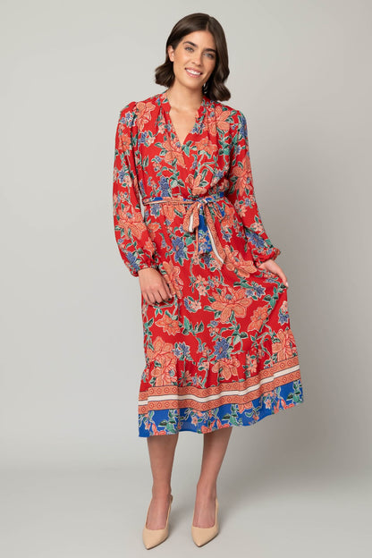 Red Floral Tie Maxi Dress