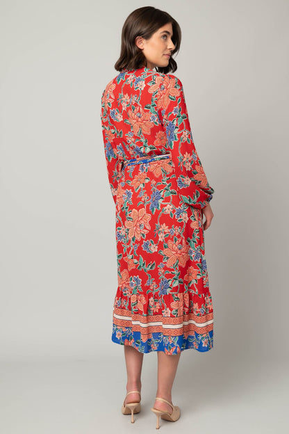 Red Floral Tie Maxi Dress