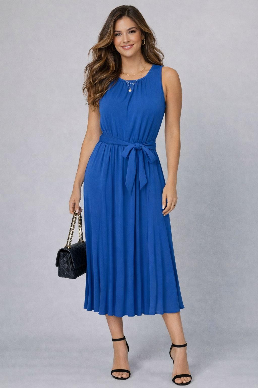Pleated Midi Dress Black