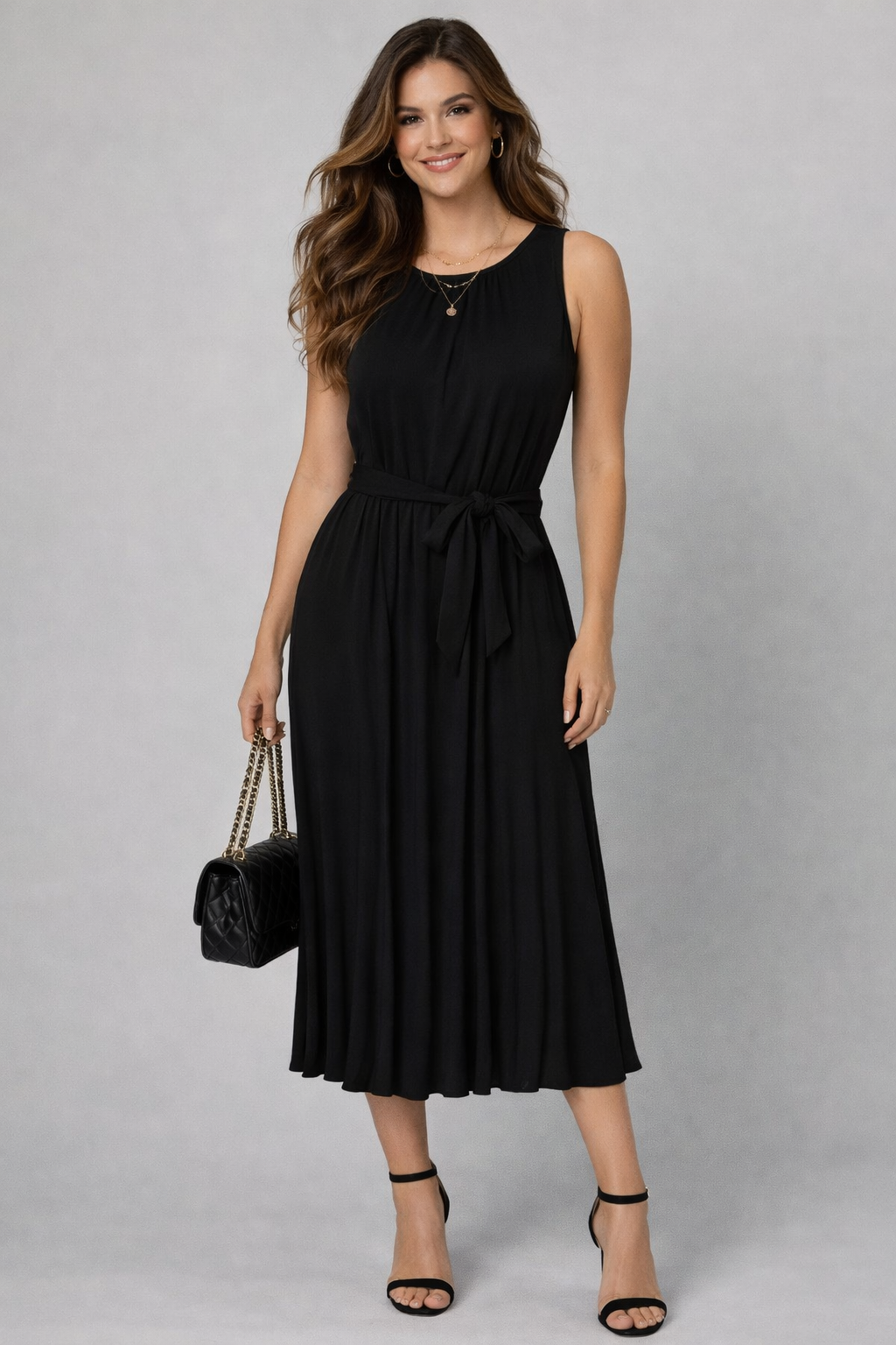 Pleated Midi Dress Black