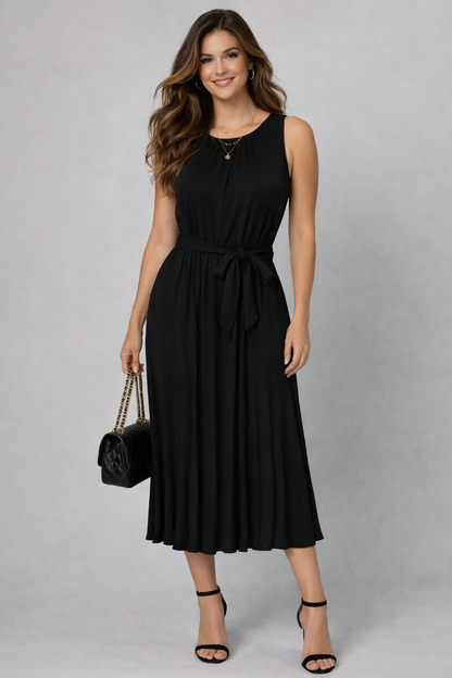 Pleated Midi Dress Black