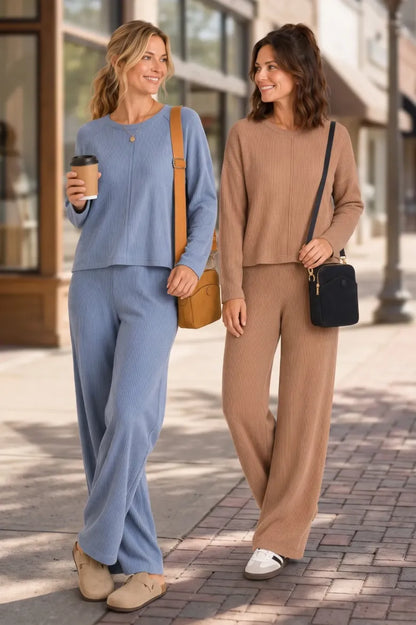 Baby Cable Box Cut Top w/ Raw Trims + Pull On Pant Set