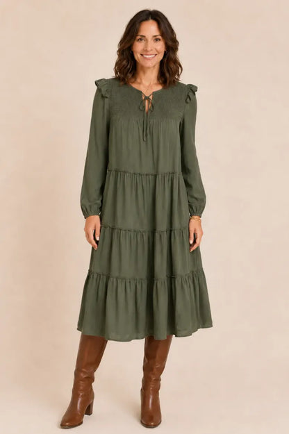 Olive Tiered Midi Dress