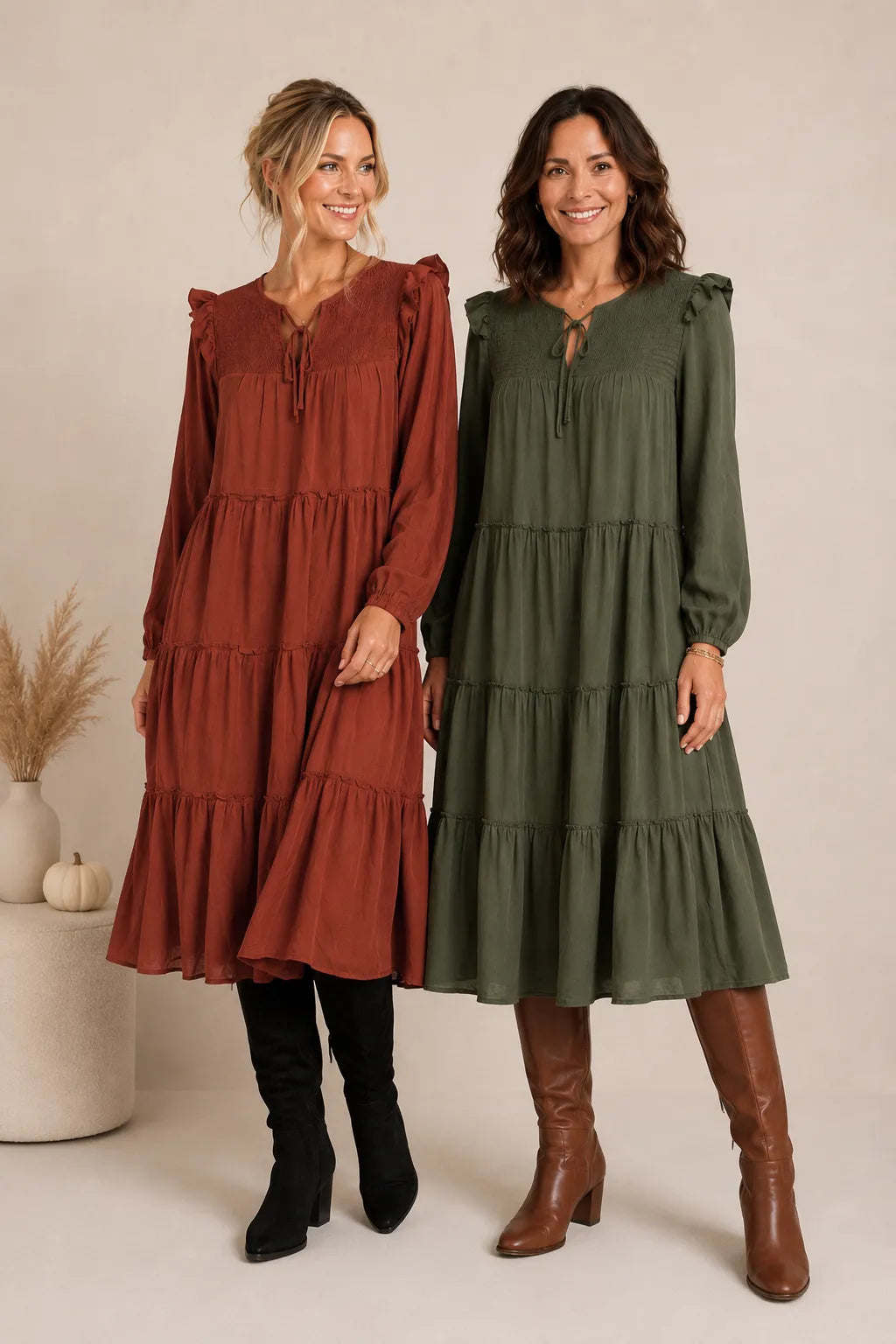 Olive Tiered Midi Dress