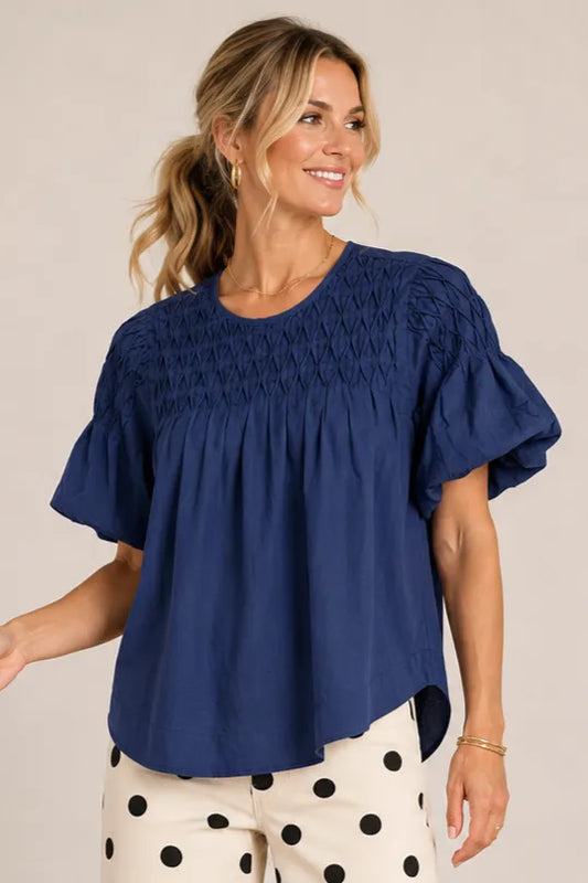 Puff Sleeve Smocked Yoke Blouse