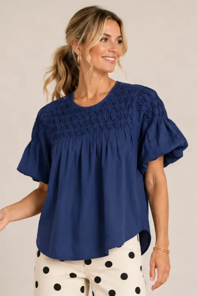 Puff Sleeve Smocked Yoke Blouse