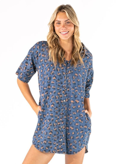 Wild Leopard Denim Dress