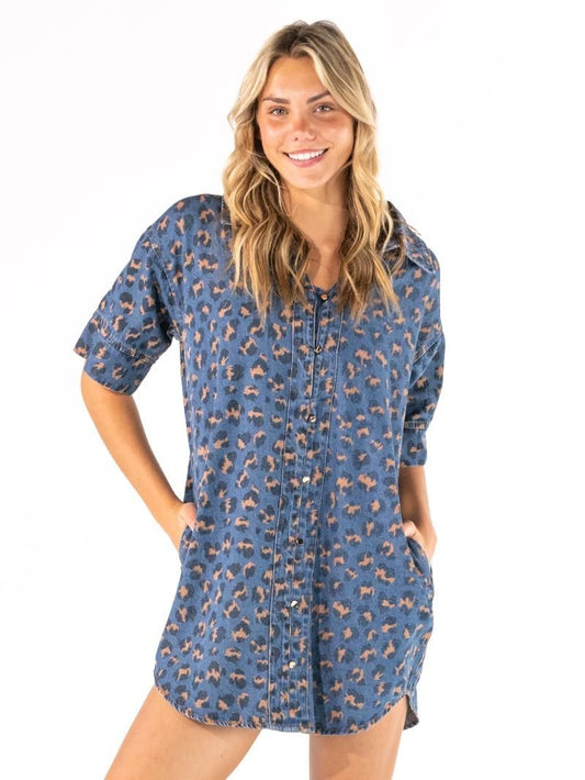Wild Leopard Denim Dress