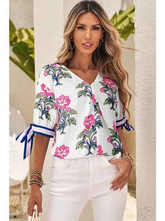 Floral Bubble Sleeve Blouse