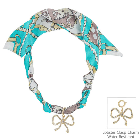 Teal Scarf Necklace Rhinestone Bow