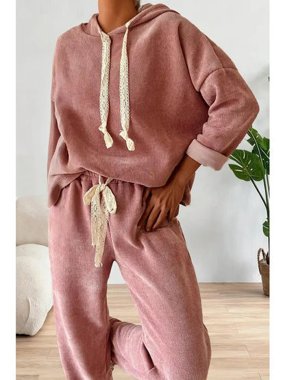 Hoodie and High Waist Pants Corduroy Set