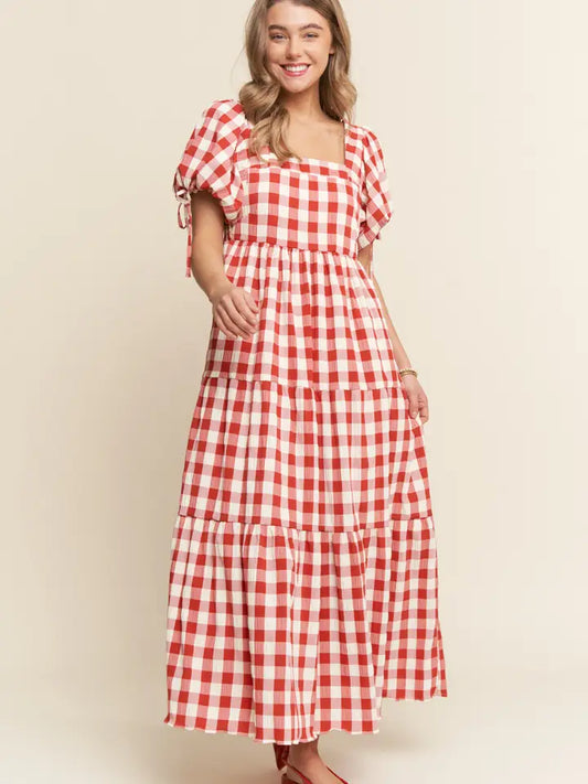 The Meadow Gingham Tiered Maxi Dress