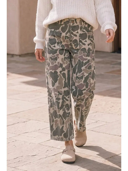 Camo Wide Leg Utility Denim Pants
