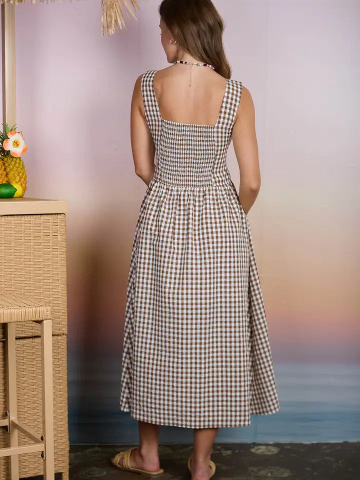 Plaid Basque Waist Midi Dress