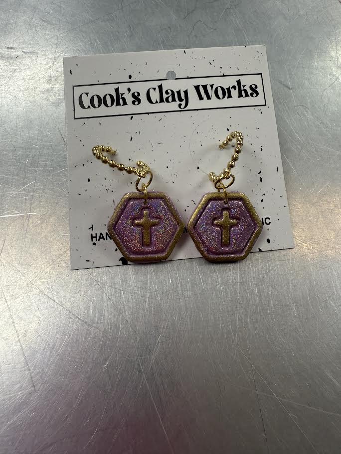 Purple and Gold Cross Hoops