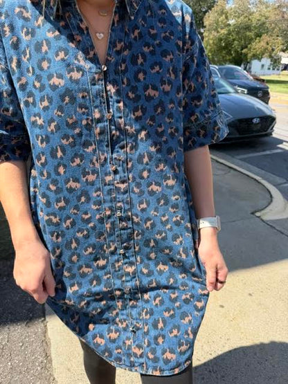 Wild Leopard Denim Dress