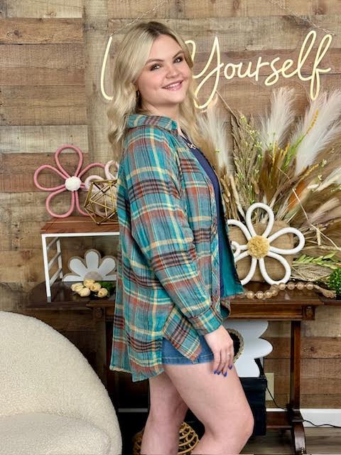 Teal Flannel Top