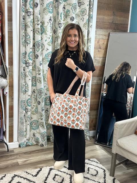 Monroe Orange Floral Tote Bag