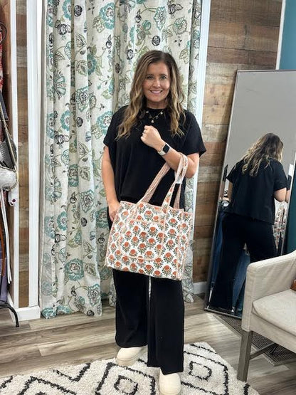 Monroe Orange Floral Tote Bag