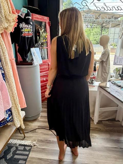 Pleated Midi Dress Black