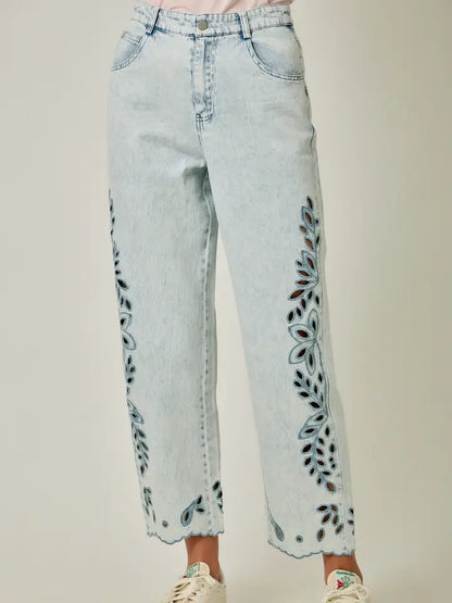Embroidered Straight Leg Mom Jeans