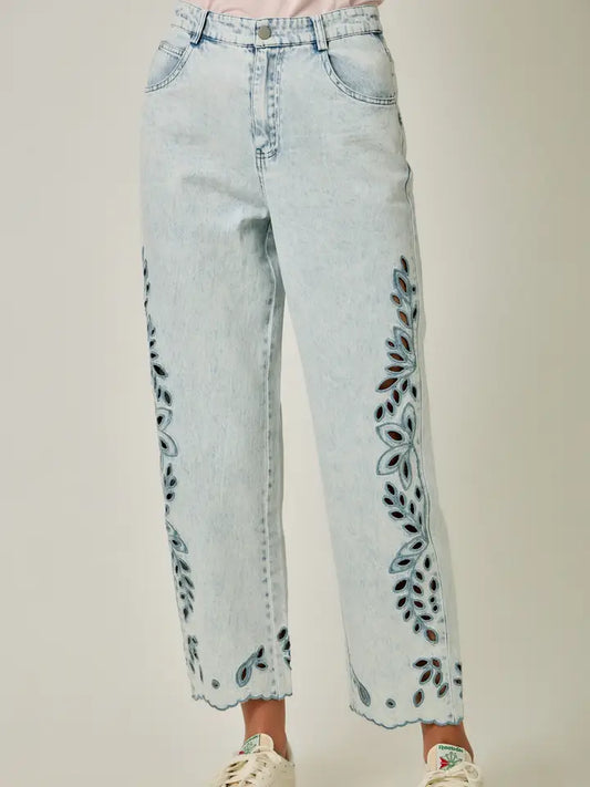 Embroidered Straight Leg Mom Jeans