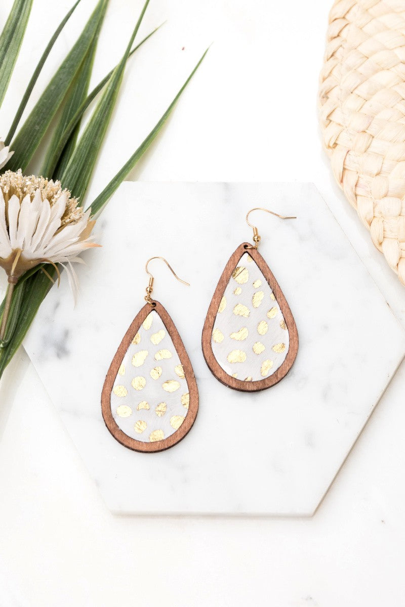 Leather & Wood Teardrop Earrings