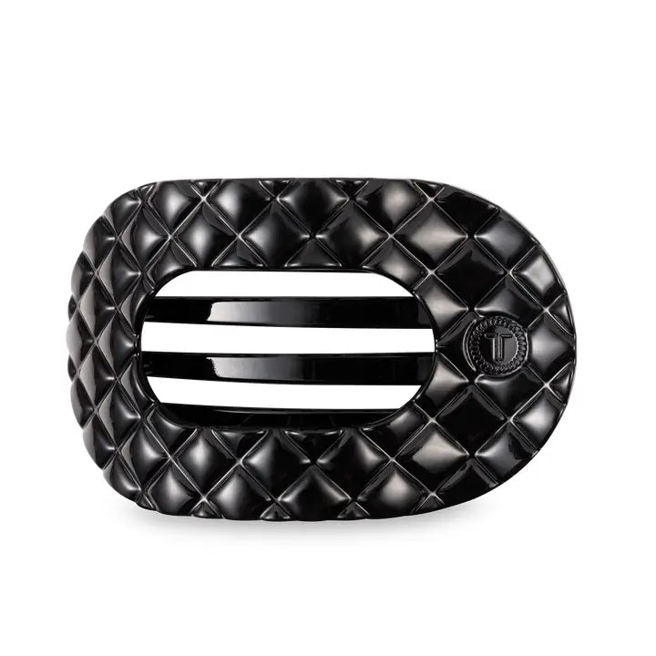 Flat Round Hair Clip | Large | Jet Black Quilted