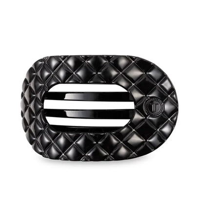 Flat Round Hair Clip | Large | Jet Black Quilted