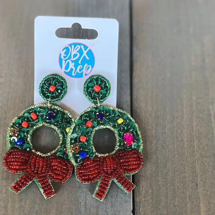 Christmas Wreath Beaded Earrings