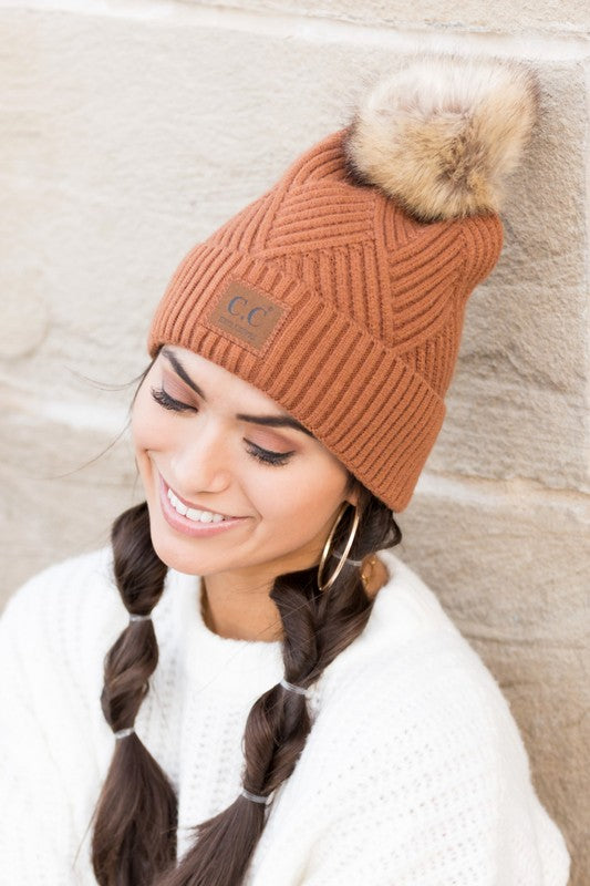 CC Luxe Criss Cross Pom Beanie Hat