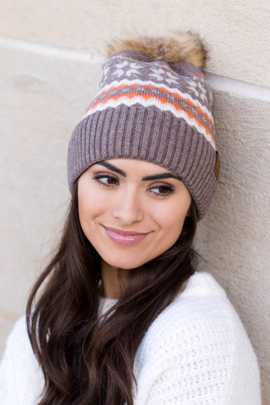 Nordic Fair Isle Pom Beanie Hat