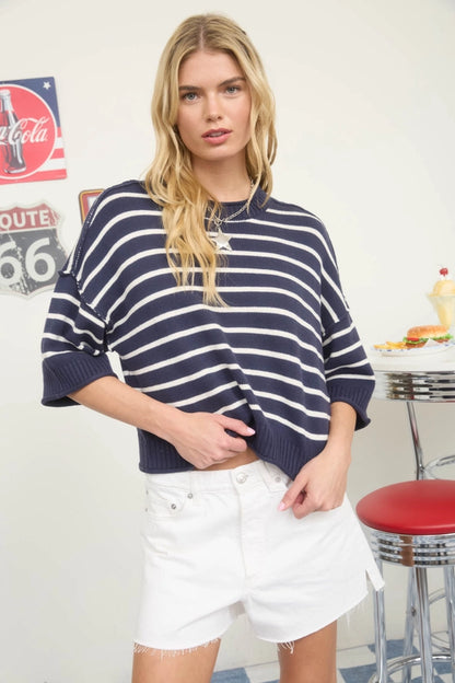 Breezy Stripe Raw Edge Knit