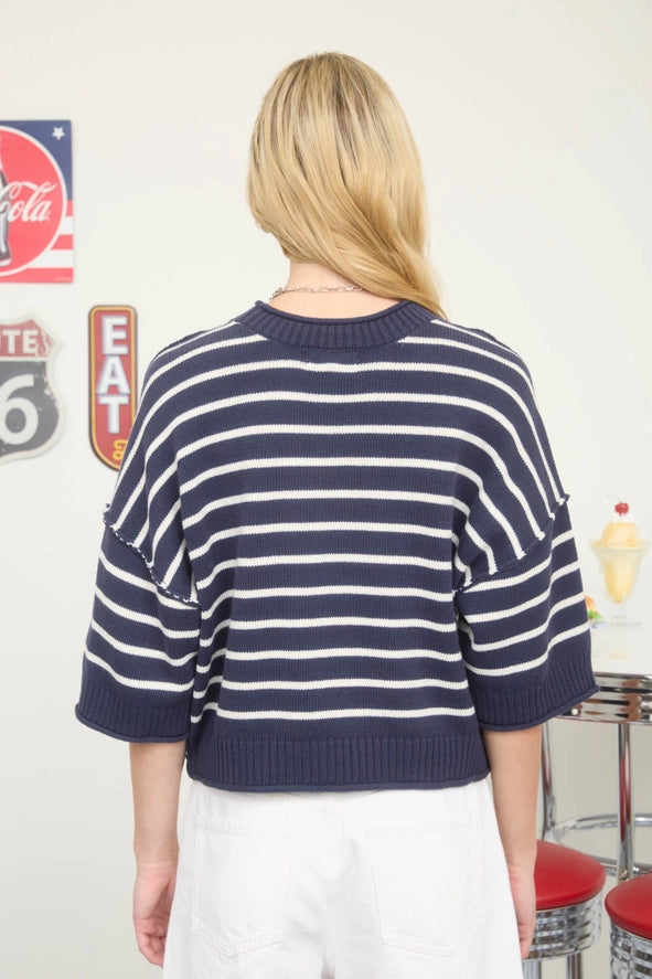 Breezy Stripe Raw Edge Knit