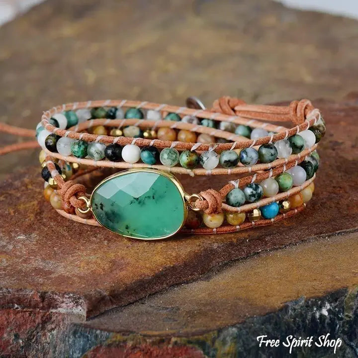 Green Jade & Jasper Wrap Bracelet