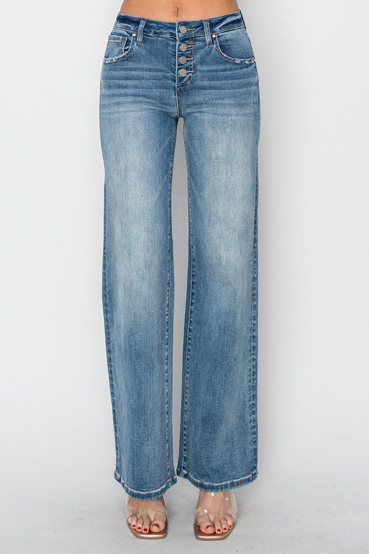 MID RISE BUTTON DOWN WIDE JEANS