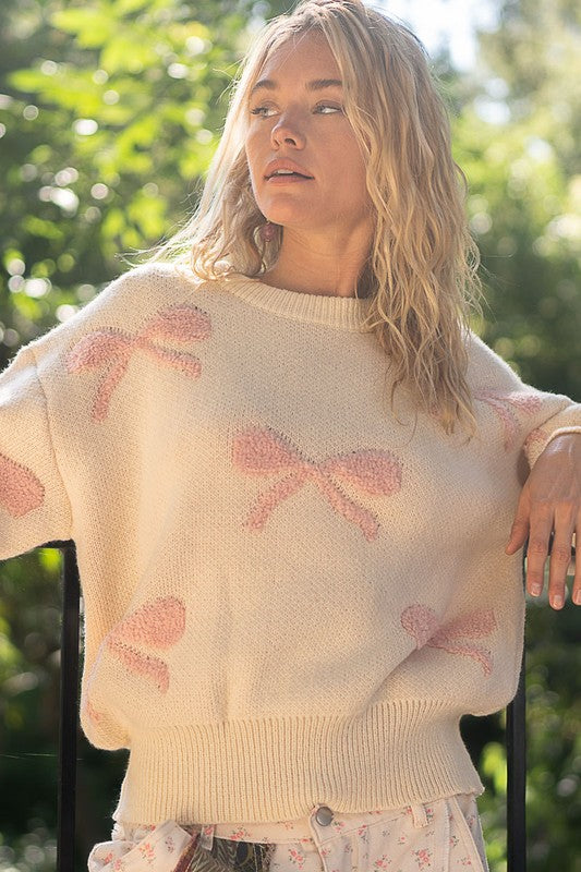 Pink Bow Round Neck sweater