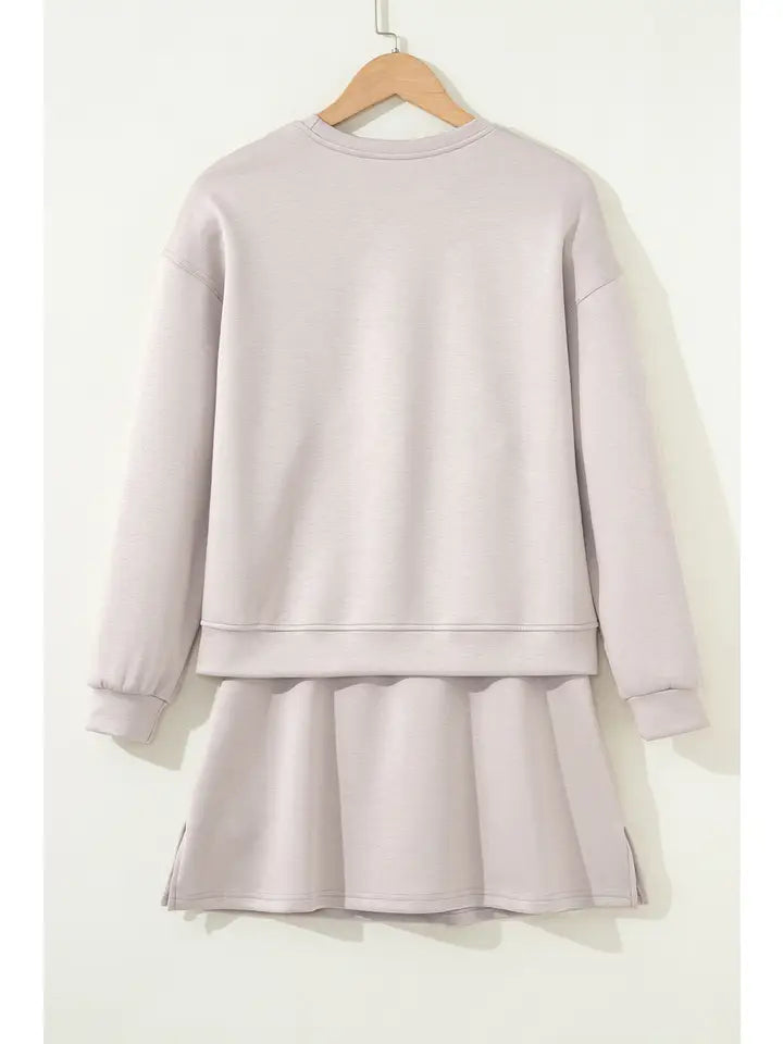 Drop Shoulder Pullover and Drawstring Mini Skirt