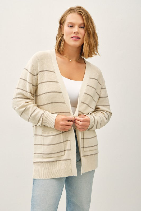 STRIPED OPEN-FRONT CARDIGAN CURVY