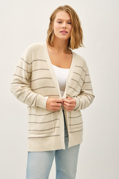 STRIPED OPEN-FRONT CARDIGAN CURVY