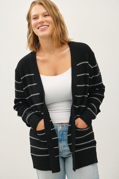 STRIPED OPEN-FRONT CARDIGAN CURVY